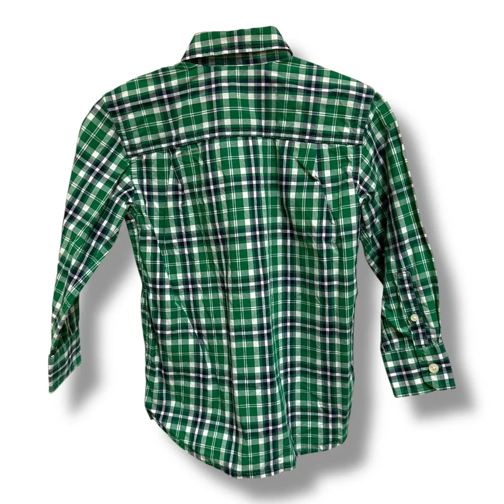 GapKids Boys XS Green Navy White Plaid Long‎ Sleeve Button Down Cotton Shirt